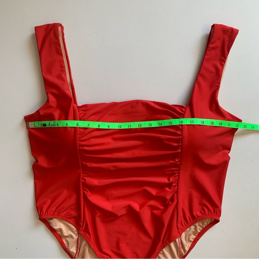 J Crew Red Ruched Squareneck One Piece Swimsuit Size 24 NWT - Picture 14 of 17